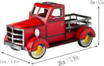 Solar Pickup Truck Garden Decor, Retro Style Flower Pot with Car Light, Small Truck Planter, Metal Planter Decoration for Outdoor Garden Desktop Ornaments (Red)