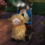 Solar Highland Cow Driving Car Garden Decor Statue, Outdoor Solar Light Decoration for Yard, Patio, Housewarming, Lawn, Birthday Gift for Women, Mom