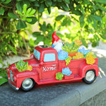 Garden Statue Outdoor Decor, Red Truck Gnome Solar Garden Statues with Succulent Decorations, Resin Car Gnome Outdoor Statues for Garden Courtyard Lawn Yard Christmas Decor